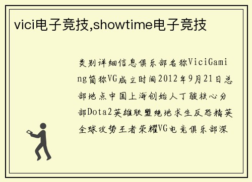vici电子竞技,showtime电子竞技